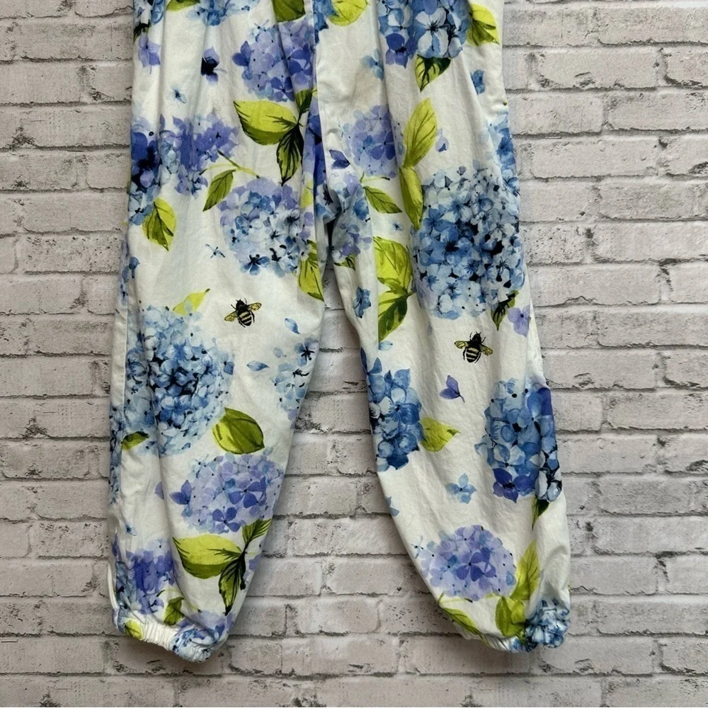 Gymboree Size 3T Floral Lined Jumpsuit Blue White Off Shoulder Ruffles Bees